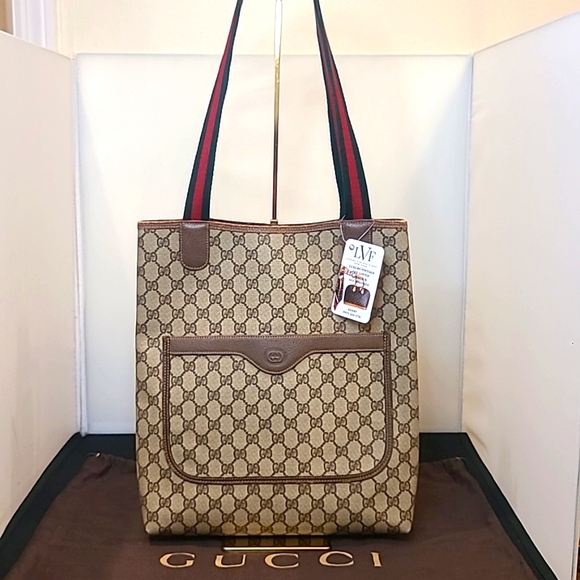 GUCCI VINTAGE RARE 1970’S GG SUPREME COATED CANVAS WEB SHERRY ICONIC TOTE BAG - Picture 8 of 17